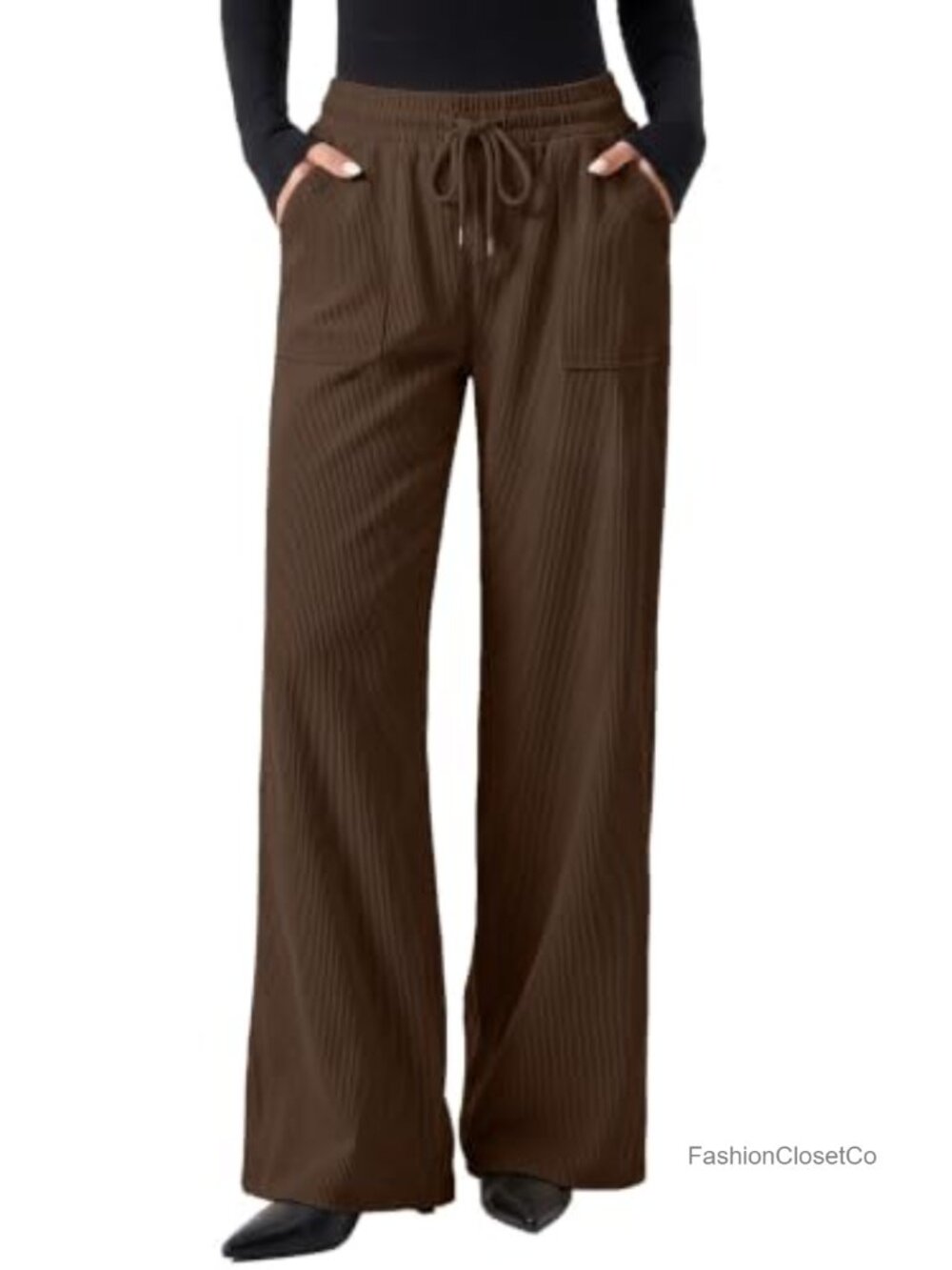 Corduroy Wide Leg High Waisted Elastic Waist Trousers Work Pants